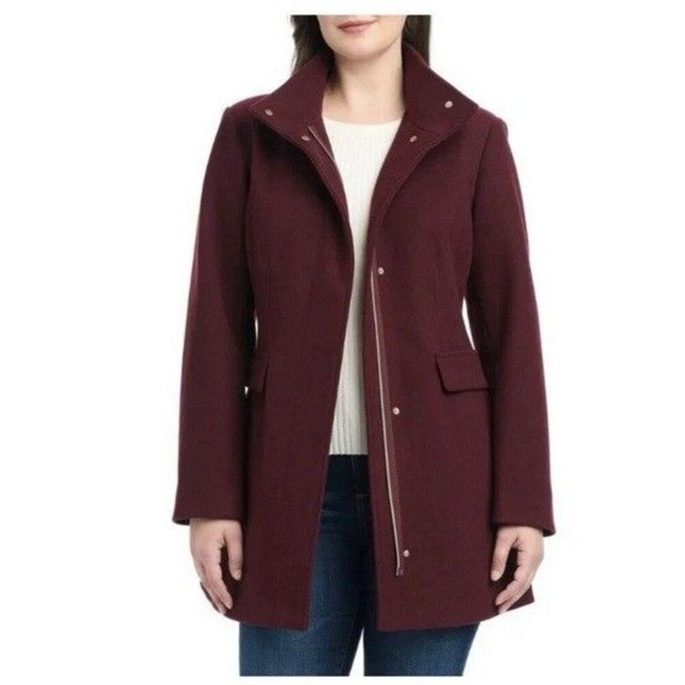 Vince Camuto Women's Medium M Full Zip & Snap Jacket Coat Dark Red Wine NWT